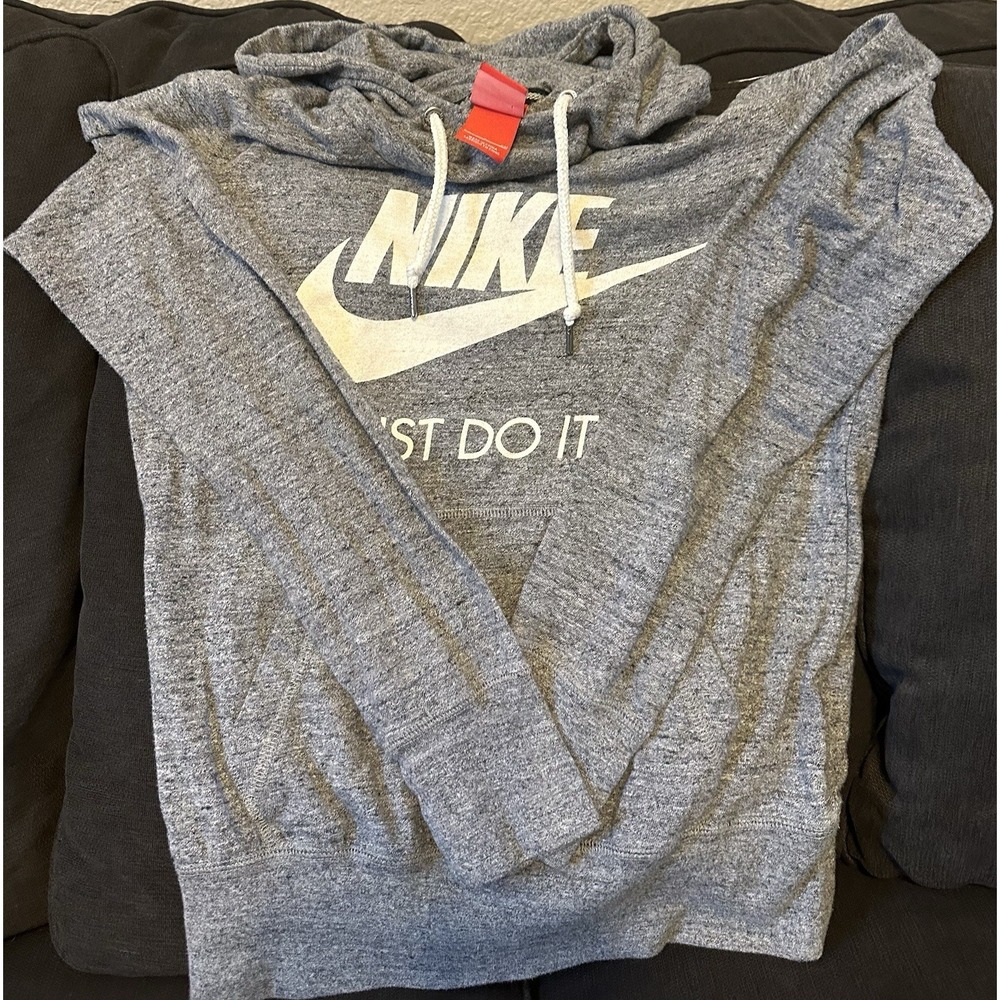 Nike Just Do It Pullover Hoodie Women's Small Gray Lightweight Sweatshirt
